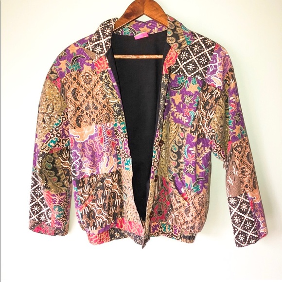 Vintage Jackets & Blazers - Vintage Multicolor Patterned Bomber Blazer Jacket